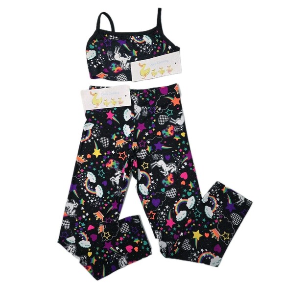 Duck Crossing VTG 90s Girls Neon Unicorn Party Dance Legging & Top Set Size S